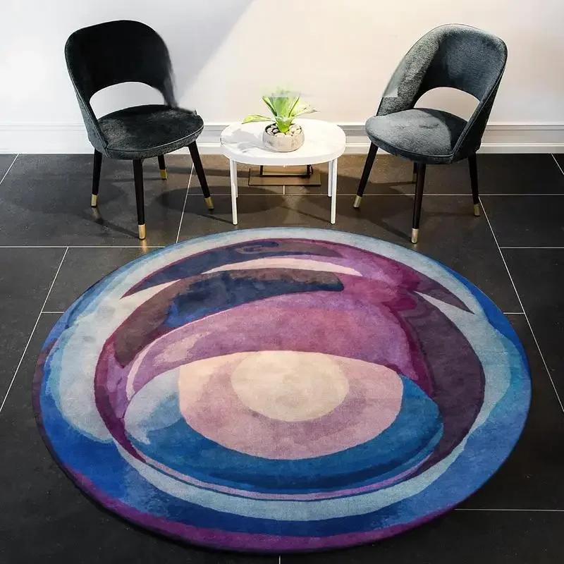 ~O~Simple Abstract Round Rug for Living Room & Bedroom – Non-Slip Machine Washable Home Decor Carpet