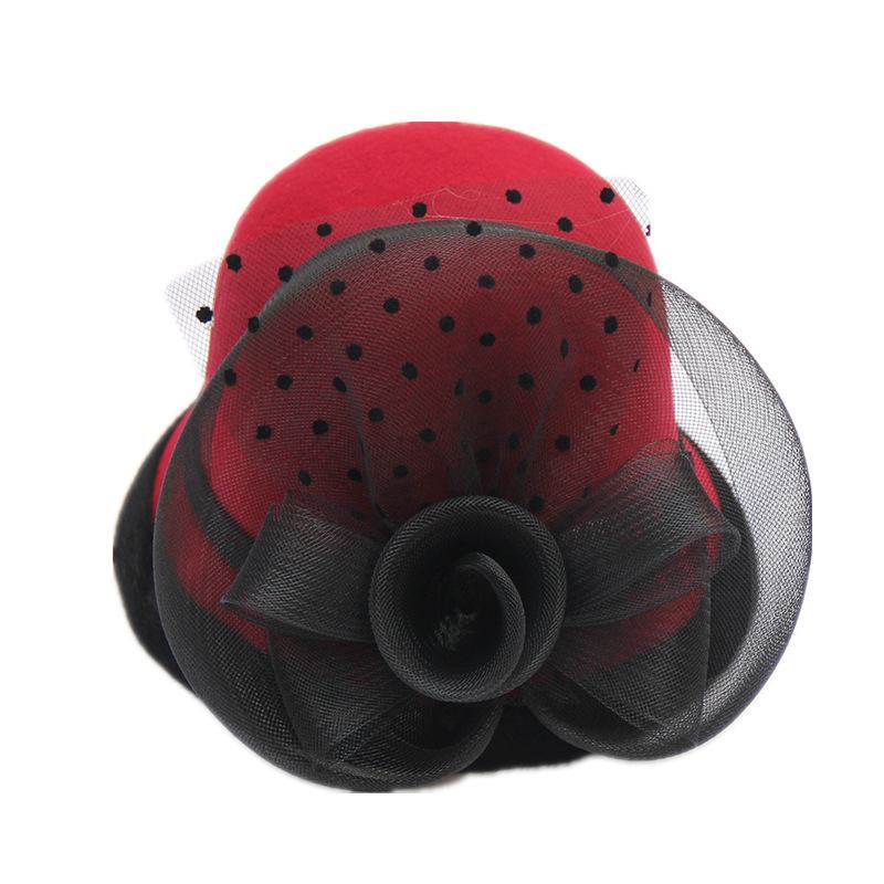 Autumn And Winter Woolen Hat Mesh Flower Women Versatile Basin Hat Bucket Hat British Retro Wedding Fashion Top Hat