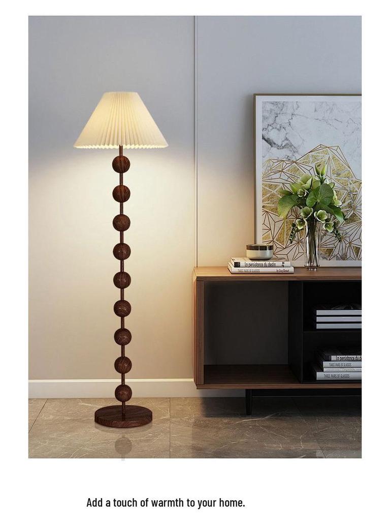 Mid-Century American Retro Floor Lamp with Walnut Finish and Fabric Shade