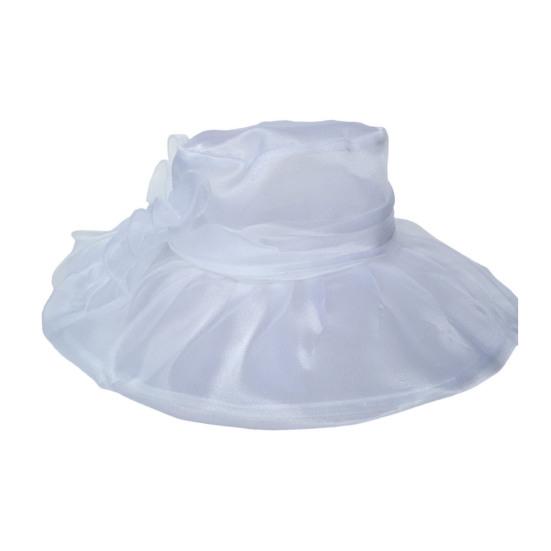 Women Sun Hat Organza Bowknot Decor Wide Brim UV Protection Hat Lightweight Breathable Foldable Tulle Hat Headwear