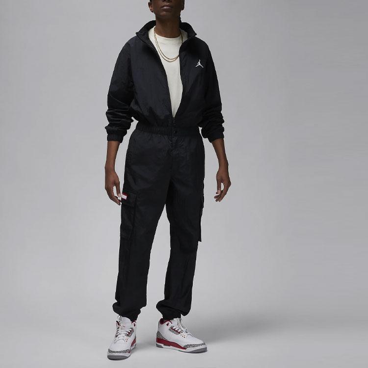 Jordan Essentials Logo Print Woven Casual Jacket Men jackets Black FN4537-010
