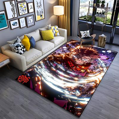 "Anime Style Carpet with Fiery Warrior and Energetic Design Print" Suitable for Use As an Anti-slip for Living Room Bedroom Sofas