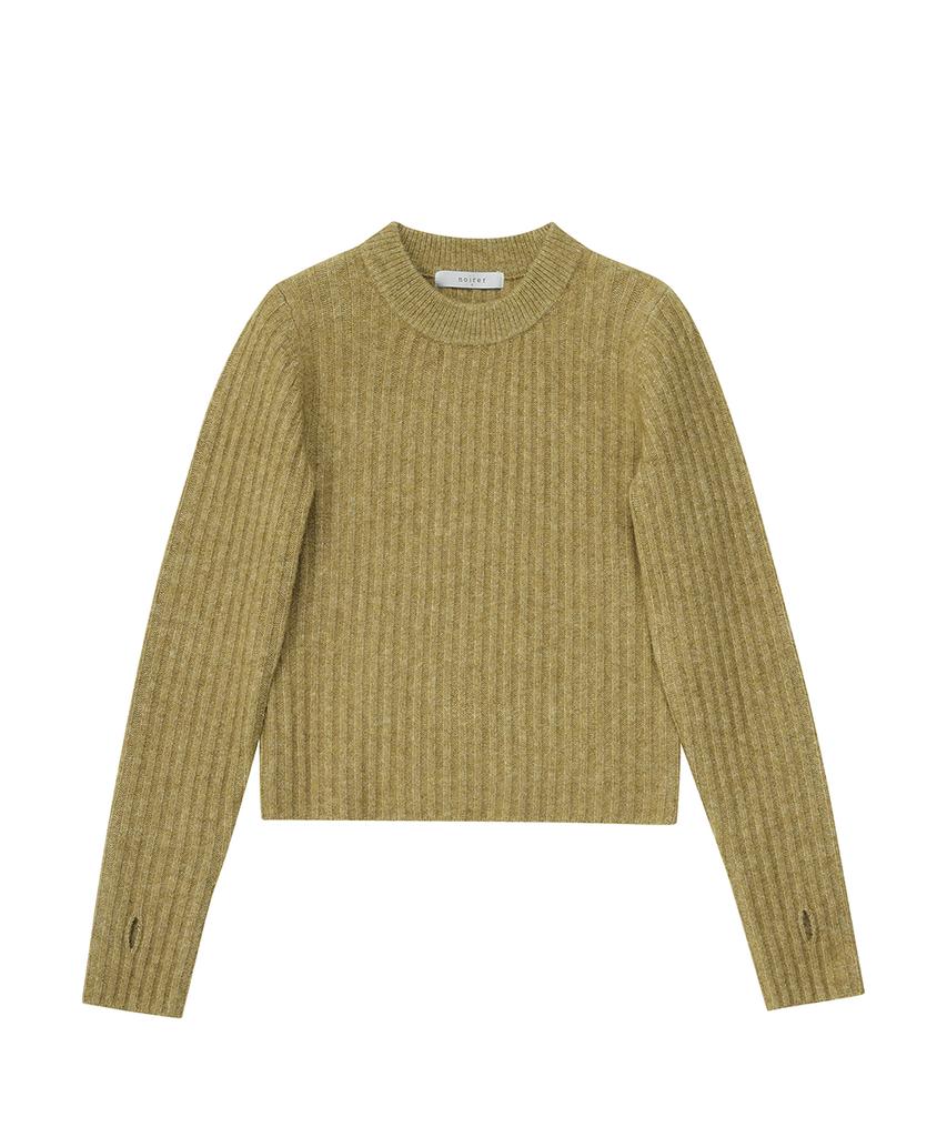 NOIRER FOR WOMAN Camel Slim Fit Ribbed Sweater (Olive)