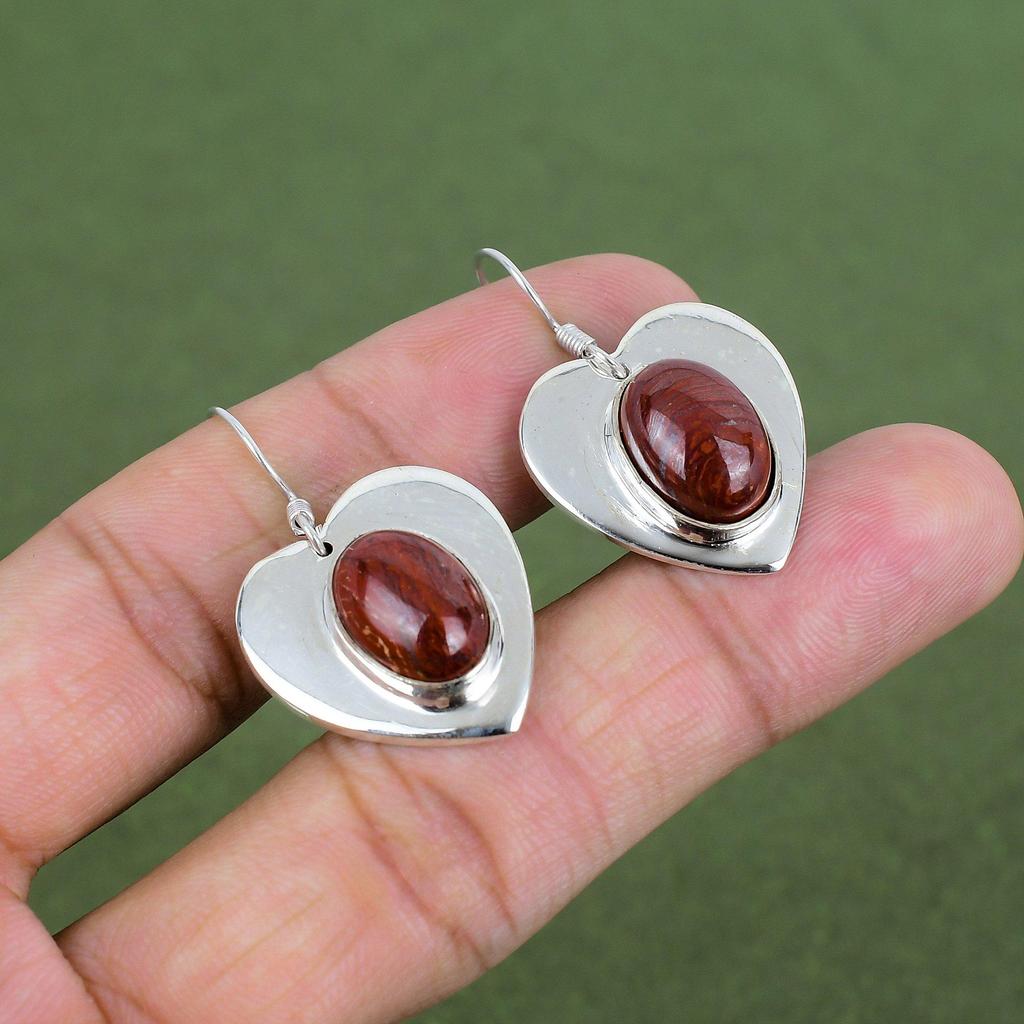 Red Snakeskin Jasper Earring 925 Sterling Silver Earring Handmade Jewelry Dangle Earring Red Snakeskin Jasper Gemstone Jewelry Gifts For Her