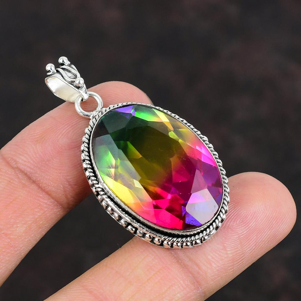 Faceted Multi Tourmaline Pendant Genuine Gemstone Jewelry 925 Sterling Silver Pendant Multi Tourmaline Jewelry Handmade Pendant Gift For Him