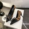Woman Pumps Pointed Toe High Heeled Sandals Luxury Rhinestone Bow Slingbacks High Heels Women Leopard Print Dress Pumps