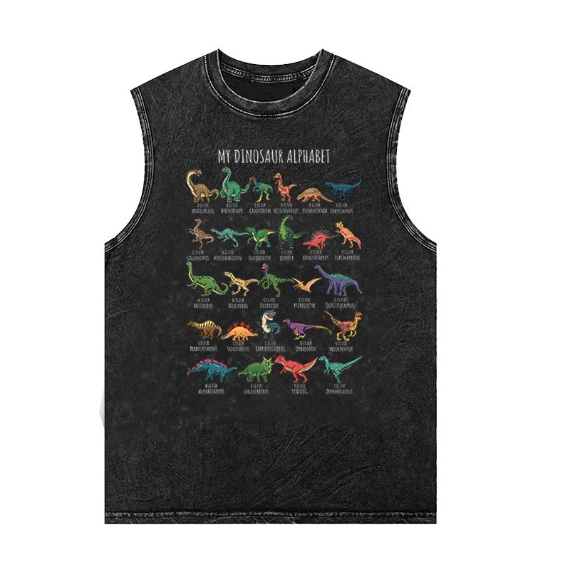 Anime Printed Washed Vest Vintage Sports Fitness Men's Short-Sleeved T Shirt Loose Oversized Tank Top Gym Clothing Summer