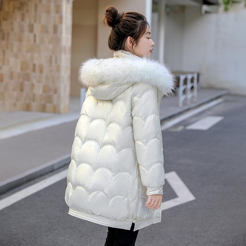 NEW Women's Glossy Down Cotton  Jacket Winter New Fur Collar Hooded Coat Female Warm Parkas Fashion Casual Loose Long Overcoat