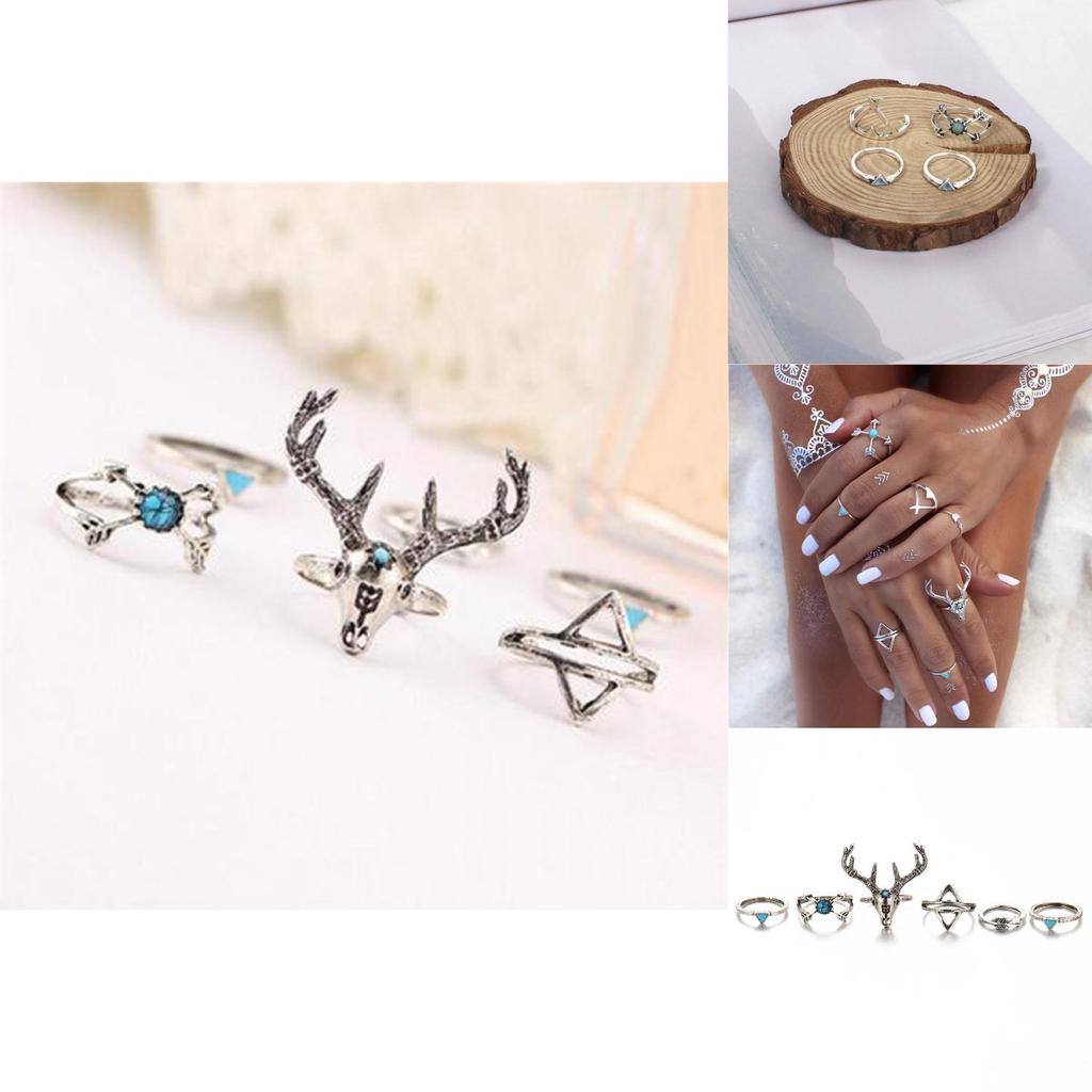 Vintage Gold And Silver Boho Gypsy Deer Head Triangle Turquoise Alloy Rings For Men And Women