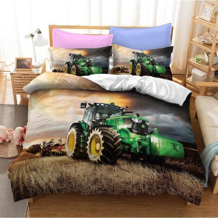 Parure de lit - John Deere - Tracteur - 3 pièces - 220x240 cm - Microfibre 100% polyester