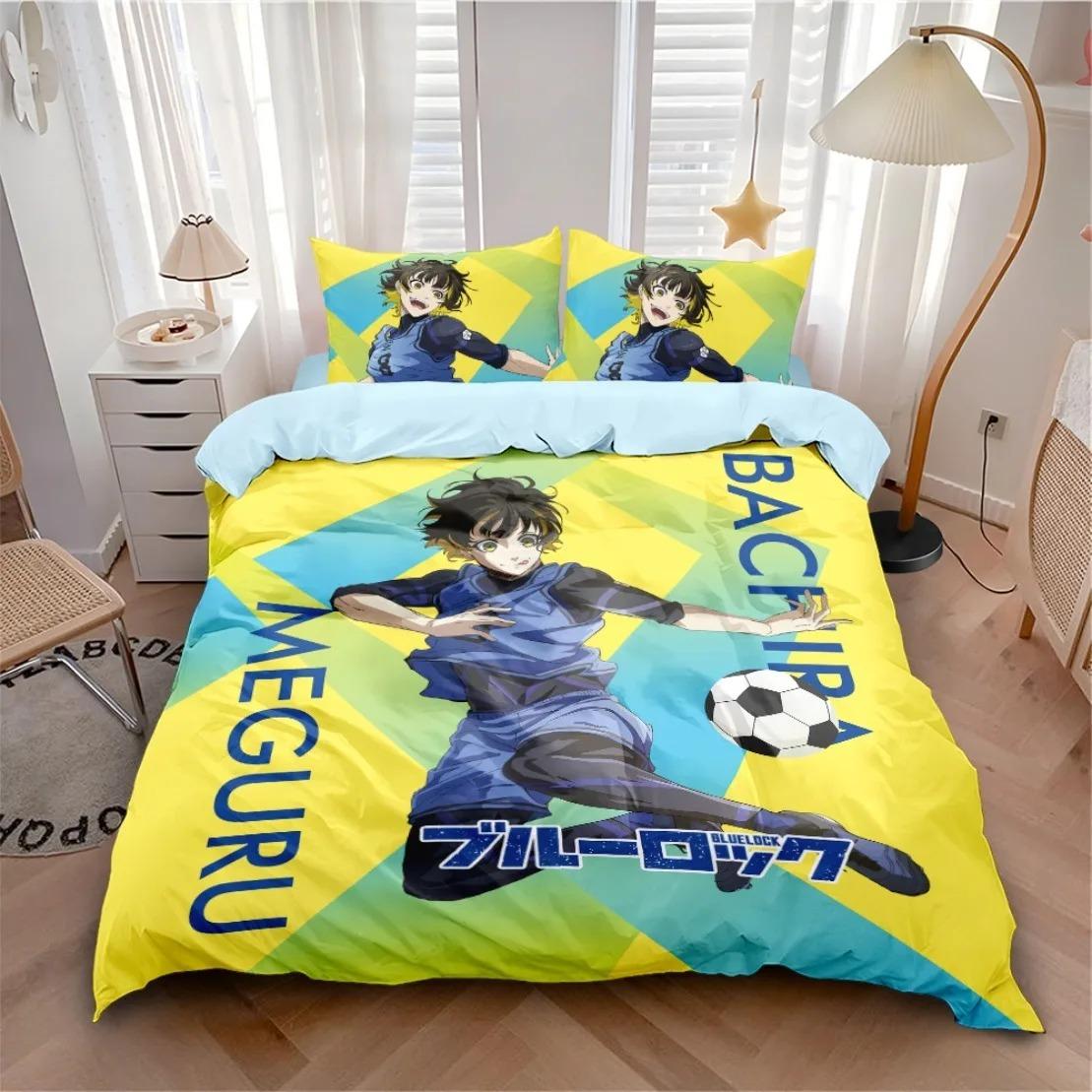 Housse de couette taie d'oreiller dessin animé B-Blue Lock Ensemble de literie chaud Décoration chambre adulte garçon fille Simple Double Grand Cadeau Enfants 100x135cm (2pcs)