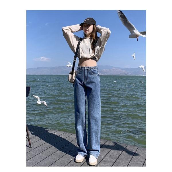 Wide Leg Jeans for Women Retro High Waisted Straight Leg Pants Jeans Adjustable Waist Circumference