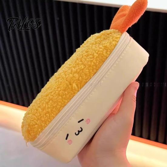 Kids Plush Pencil Case Fried Shrimp Tail Case, Cute Large Capacity Pouch, Fun Desk Organizer Adorable Stationery Bag for Students, School Gift
