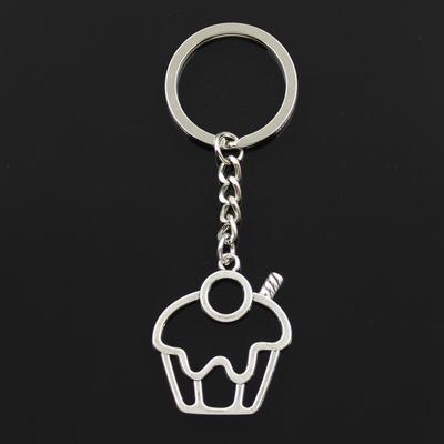 Fashion 30mm Key Ring Metal Key Chain Keychain Jewelry Antique   Plated Cake Cupcake 36x31mm Pendant