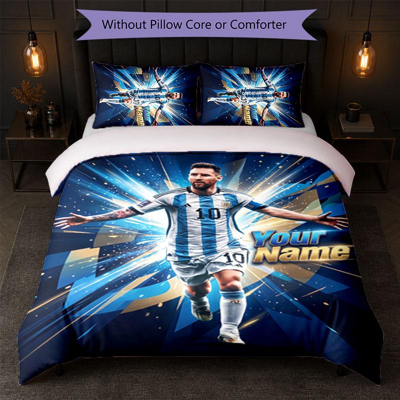 Set Biancheria da Letto Personalizzato con Nome Lionel Messi 1 Copripiumino+2 Federe Logo Calcio Regalo Personalizzato per Occasioni Speciali Decorazione Camera da Letto
