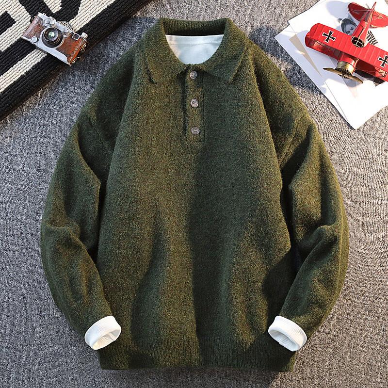 Men's Relaxed Fit Turn-down Collar Knit Sweater