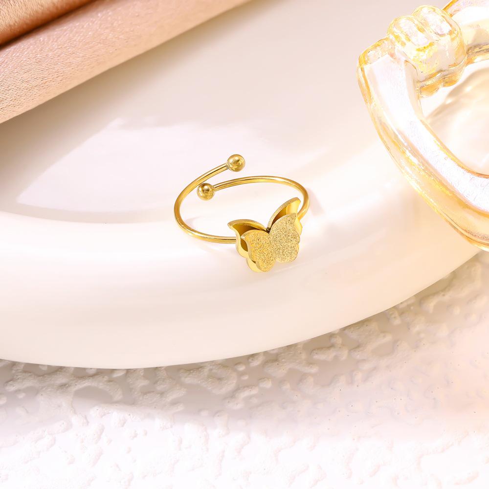 Frosted Double-layer Butterfly Adjustable Ring