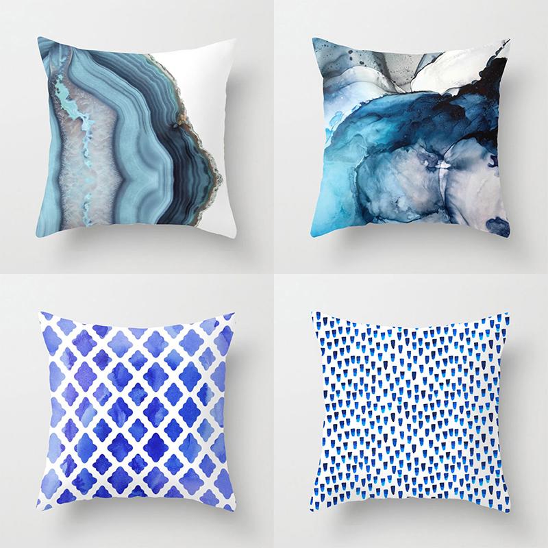 

45x45 см геометрический синий абстрактный принт наволочка для гостиной, дивана, стула, автомобиля, кровати, наволочка, домашний декор, наволочка