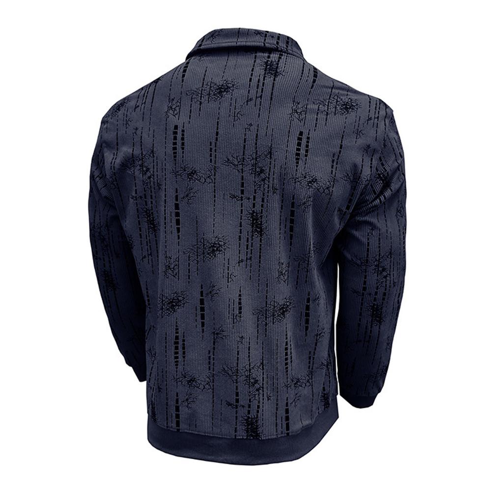 Men's Loose Casual Turn - Collar Button - Down Long - Sleeve Shirt With Ribbed Cuffs And Floral Pattern Top
