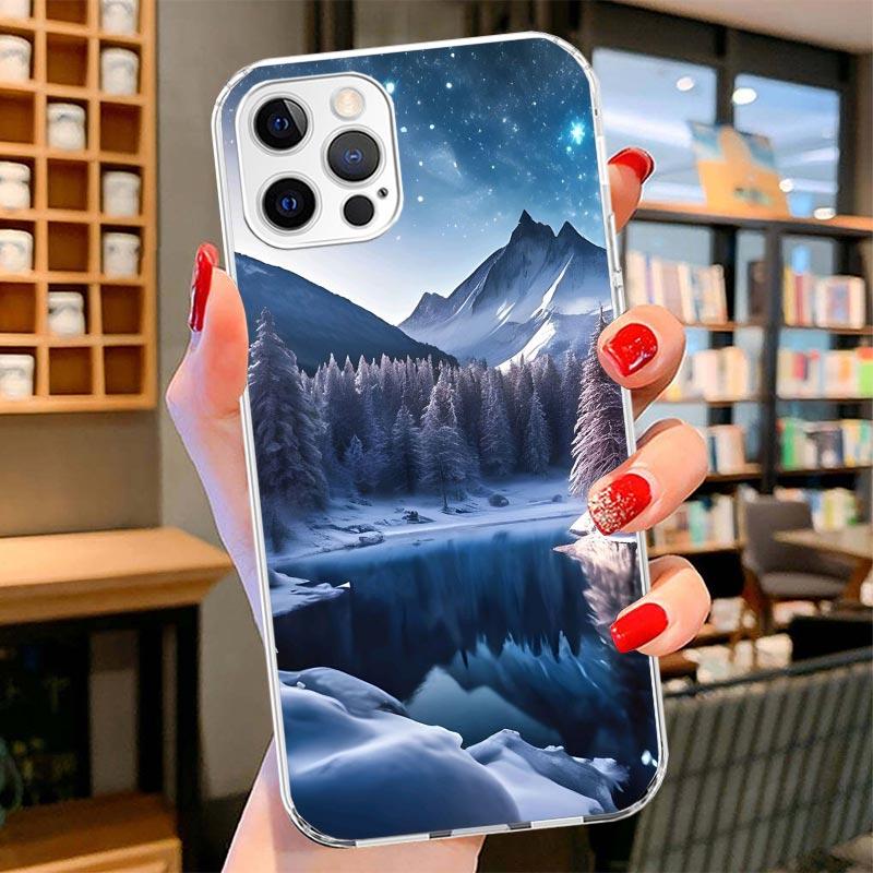 Landscape Winter Light Snow Cover Phone Case For iPhone 16 17 Air 15 14 Pro Max 16E Phone Case 13 Mini 12 11 7 SE 8 Print Patter