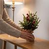 Miniature Tree for Office Desktop Christmas with Red Berries, Artificial Mini Pine Burlap Base, Tabletop Faux Small Potted Holiday Party Home