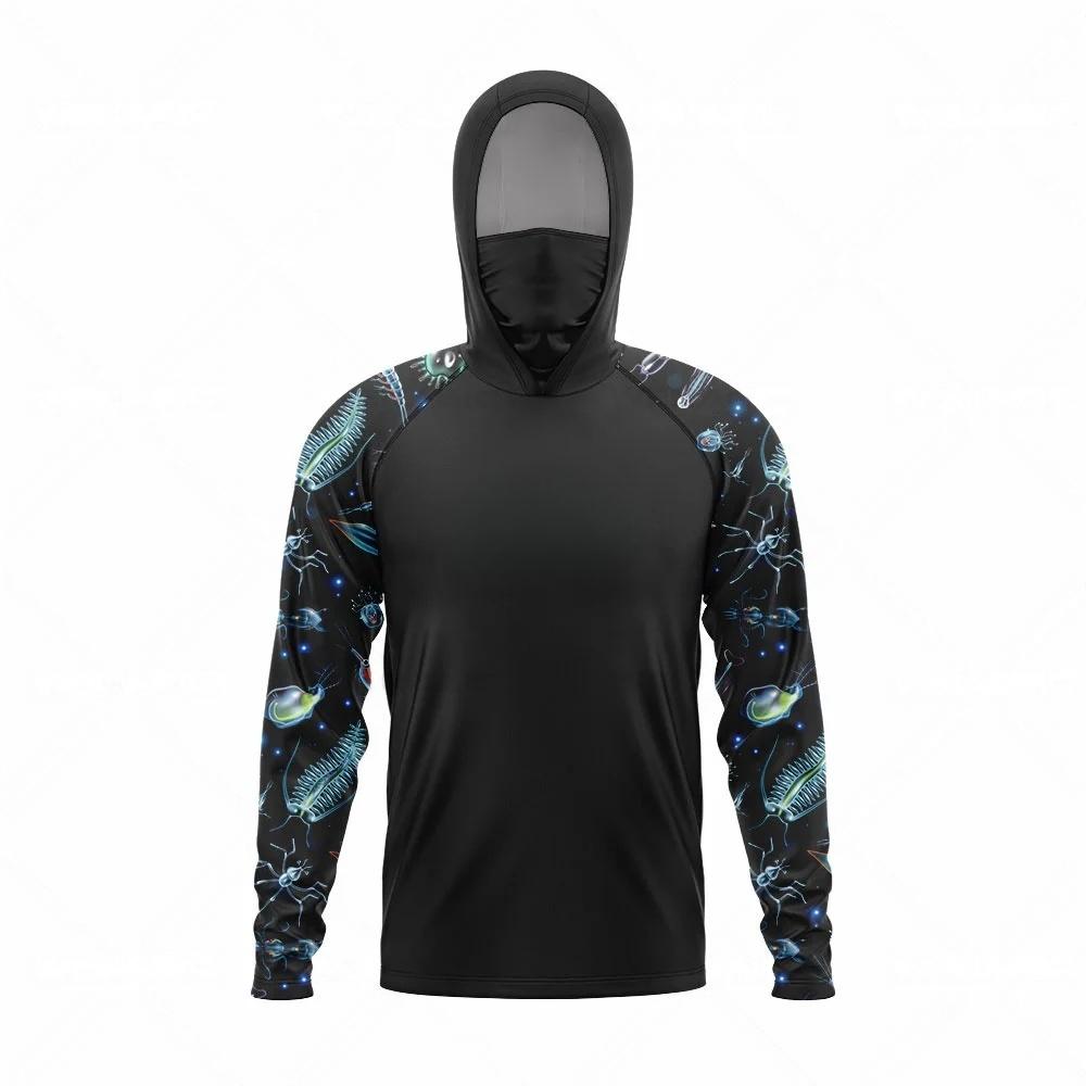 MALFC Roupa de Pesca Masculina Camisa de Pesca com Capuz Camiseta de Pesca de Manga Longa Proteção UV