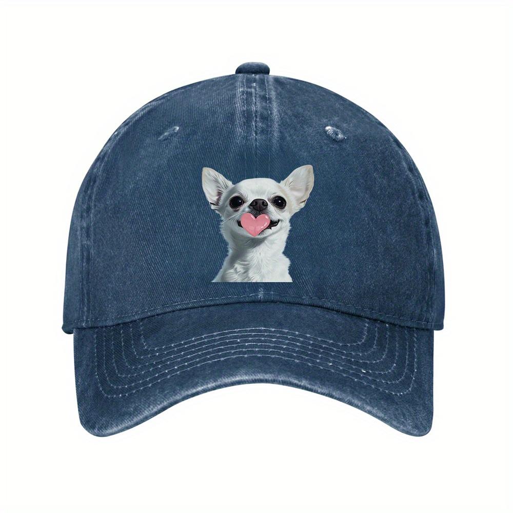 Liebesherz Valentinstag Chihuahua Herz Zunge Druck Baseballkappe Unisex Lässig Verstellbar Denim Stil Hut