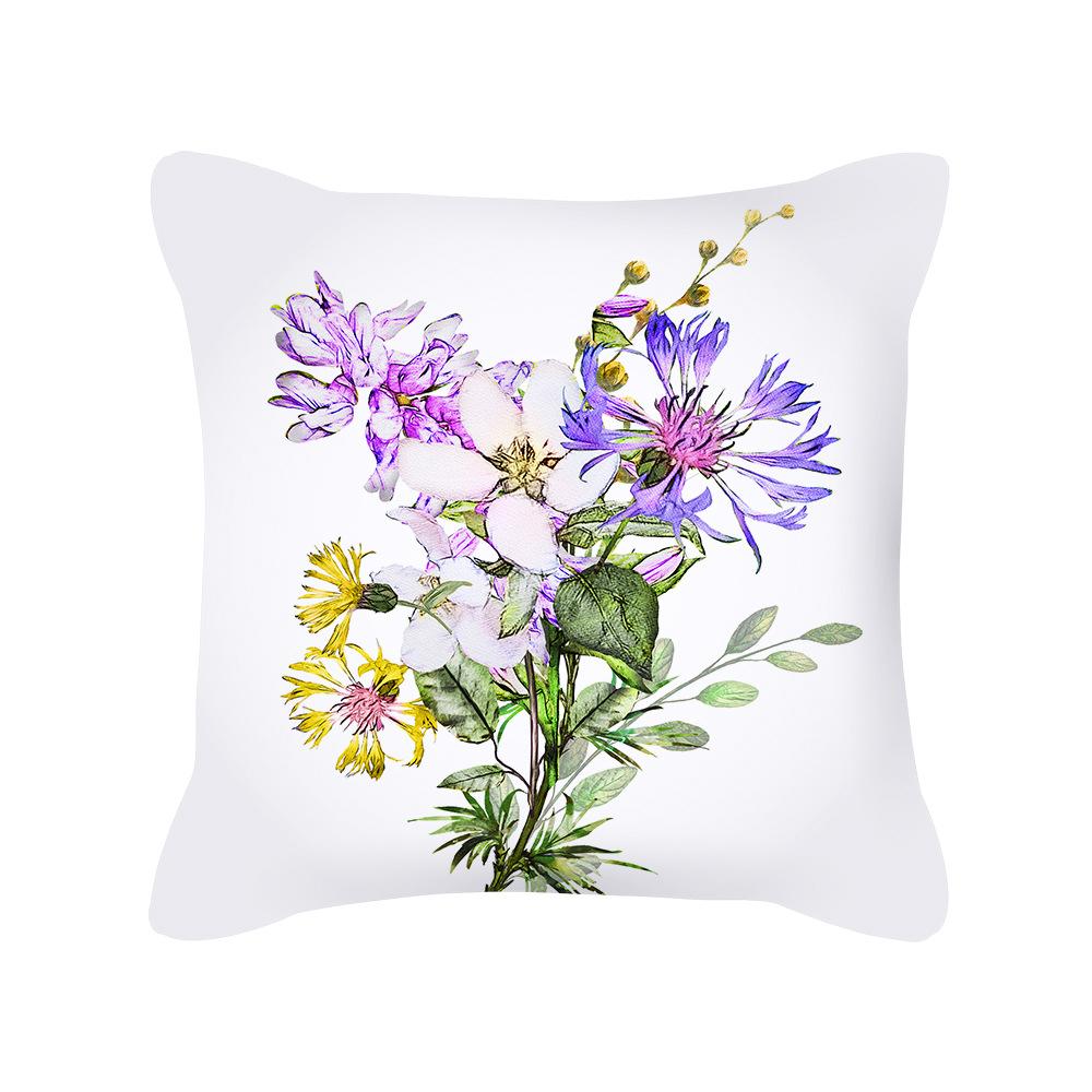 Pillow New Plant Flower Printed Pillow Sofa Pillow Bedside Backrest Short Plush Pillow Cover