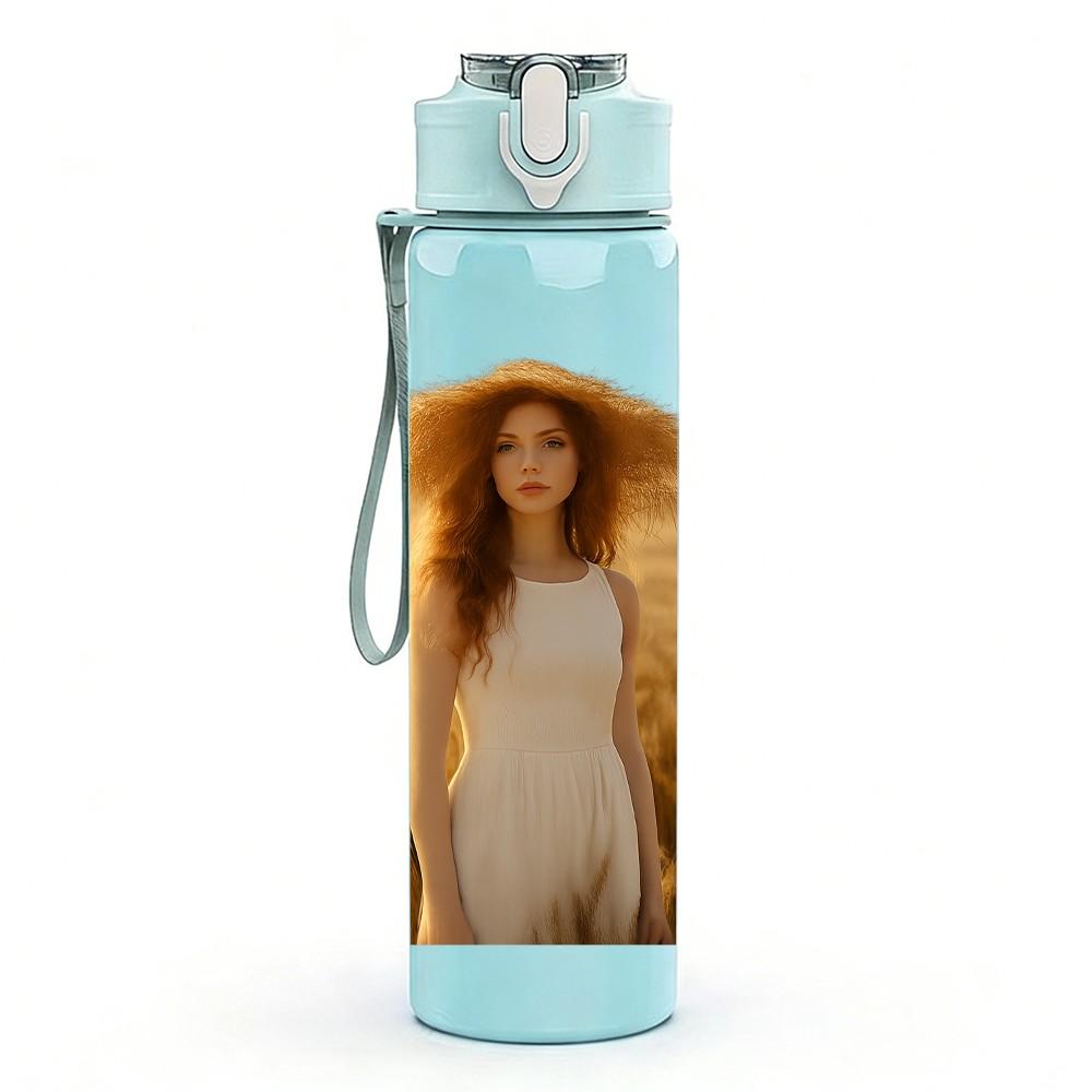 1PC Lady Wheat Field Back View Portrait 750ml Color Plastic Sports Water Bottle Leakproof Flip Straw Lid Suitable for Sports Office Home Use