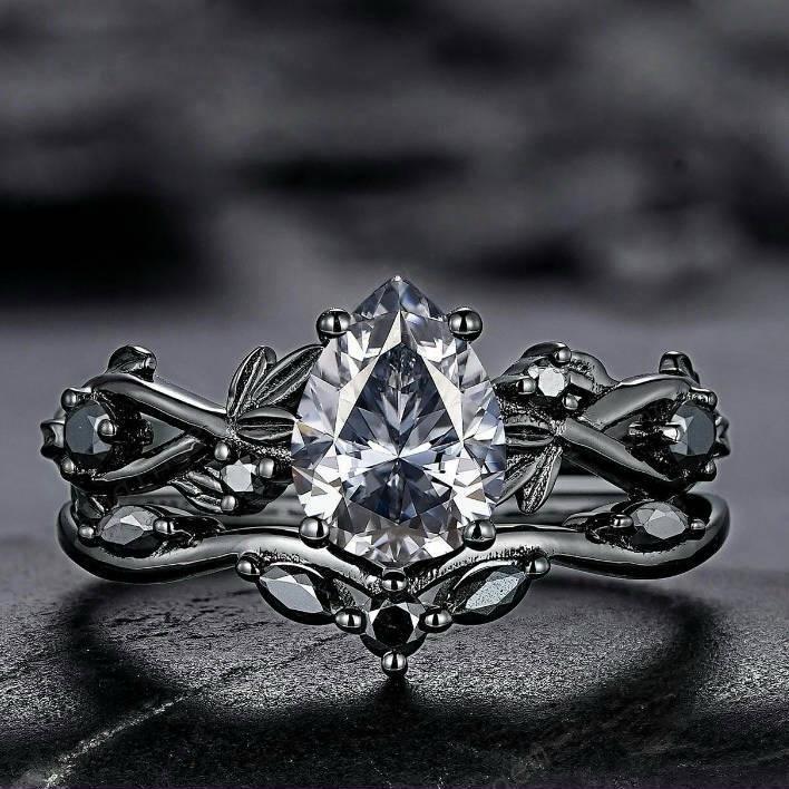 

Парные кольца с черным и морским синим бриллиантами - Европейские и американские INS обручальные украшения для женщин Size 9