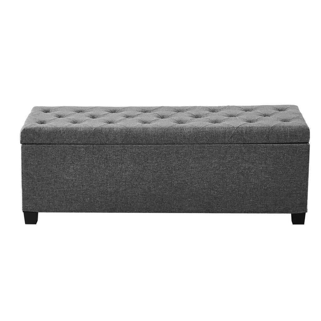 Storage Ottoman Bench, Button-Tufted End of Bed Bench with Side Bags, Flip-up Upholstered Storage Chest with Metal Frame, Linen Bed Ottoman for Living