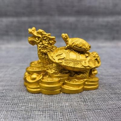 1 stk. Guld Feng Shui Drage Skildpadde Skildpadde Statue Figur Mønt Penge Rigdom Lykke