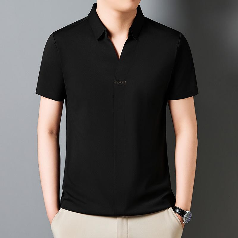 

Летняя молодежная деловая повседневная высокоэластичная рубашка-поло с половиной рукавов, шелковая бесшовная мужская футболка с v-образным вырезом и короткими рукавами XXXXL