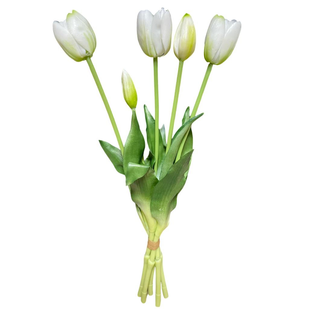 White tulips - Rubber bouquet with tulips 39 cm Real Touch color 6
