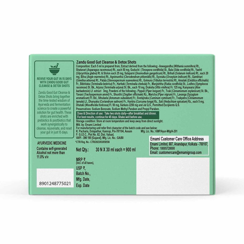 Zandu Gute Darmreinigung & Entgiftung (30ml X 30 Schuss) Packung mit 1 15-Tage-Darm-Reset mit Präbiotika Postbiotika