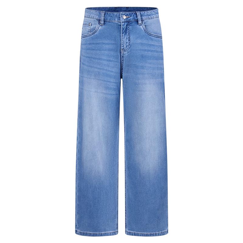 NVG·YOUNG Men s Washed Blue Straight-Leg Loose Jeans 33