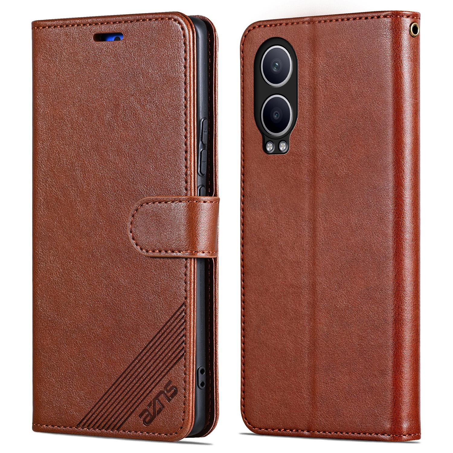 

AZNS For OnePlus Nord CE4 Lite 5G/Oppo K12x 5G (China) PU Leather Phone Case Folding Stand Wallet Phone Cover Brown