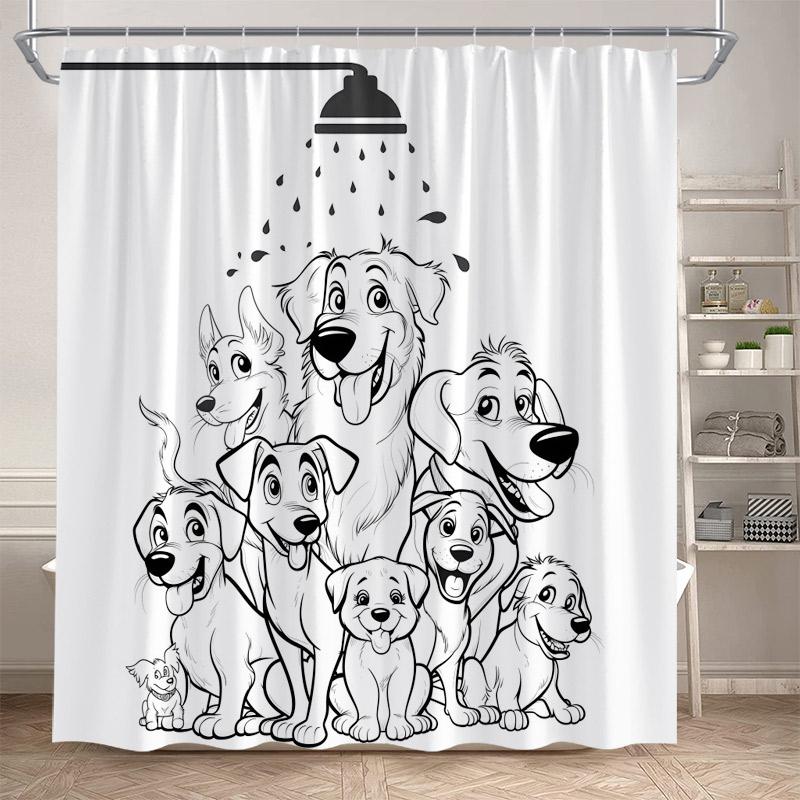 Funny Bathing Dogs Shower Curtain Cute Cartoon Animals Pet Painting Art Kids Bath Curtains Fabric Home Bathroom Decor With Hooks