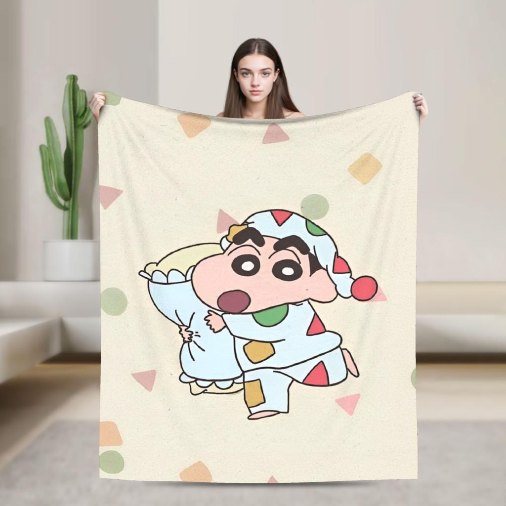 Cute Cartoon Crayon Shin-chan Blanket  Wool Funny Breathable Throw Blankets for Home Textile Decor