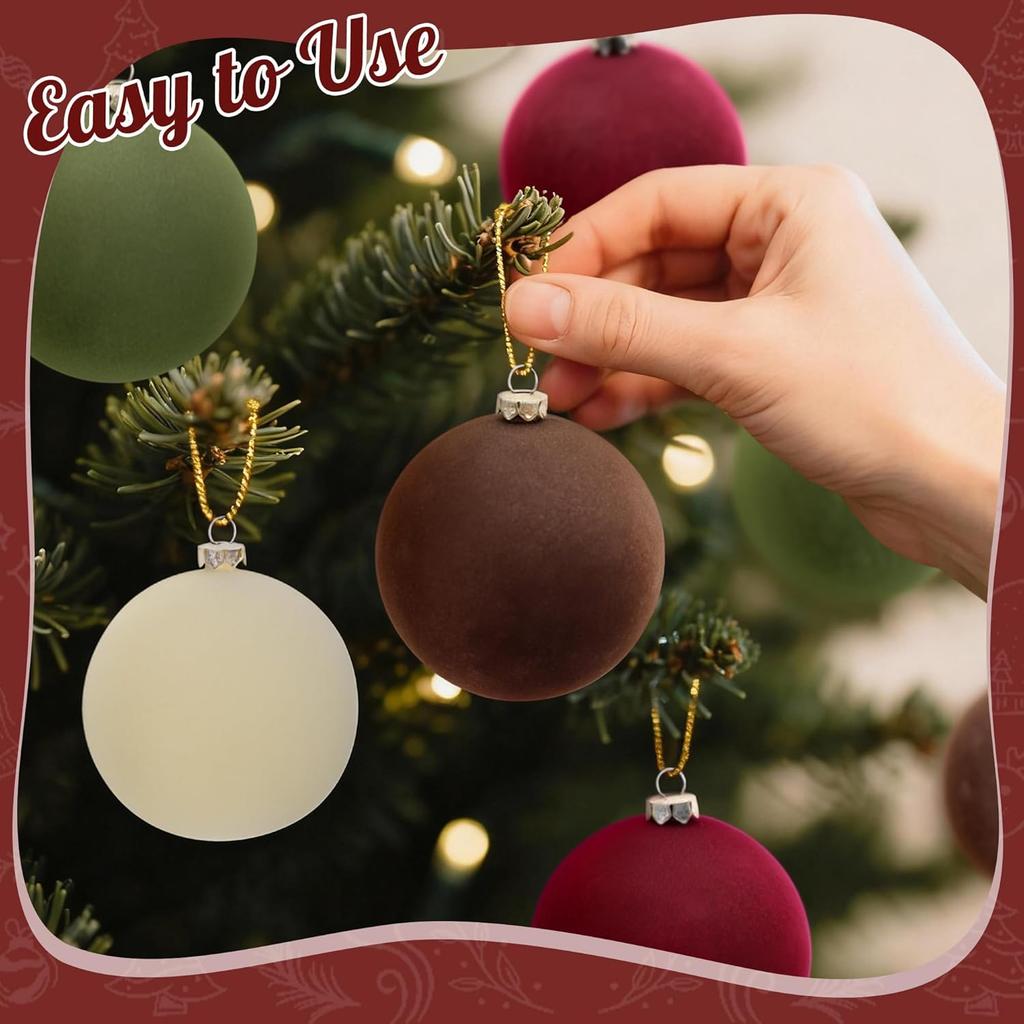 20-Pack Flocked Velvet Christmas Ornaments, 3.15' Shatterproof Holiday Tree Baubles, Mixed Color