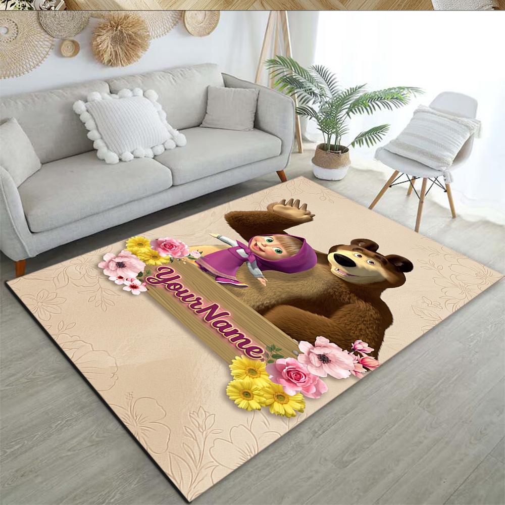 Masha Bear Personalized Name Floor Mat Suitable for Kitchen Balcony Living Rooms Dining Room Anti-slip Rug Anime Office Decor