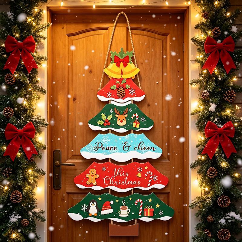 Cute Christmas Tree Paper Hanging Ornament Festive Door Wall Sign For Porch Window Xmas Holiday Home Decoration
