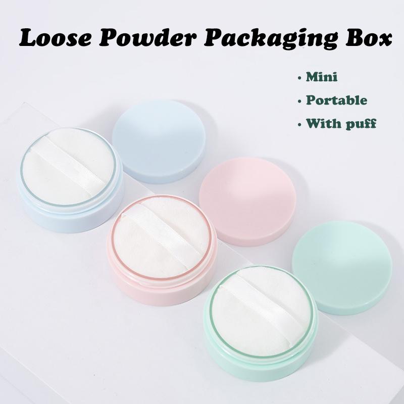 Loose Powder Jar with Puff Refillable Empty Box with Sifter Grid Lid Cosmetics Container Plastic Packaging Case, Makeup Tool, 5g
