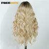 FREEDOM Synthetic Lace Frontal Wigs For Women 26 Inch Long Loose Body Wave Wig Cosplay Ombre Blonde Wig 360 Lace Frontal Wigs