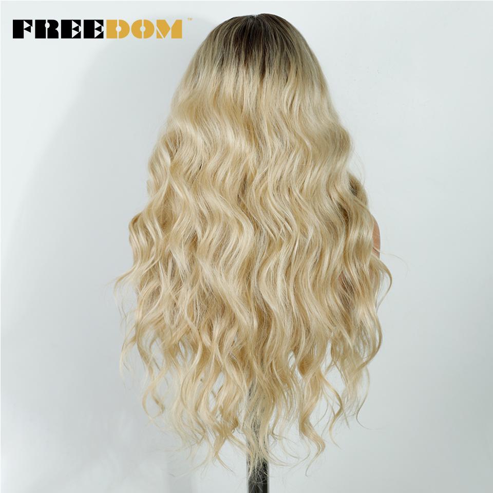 FREEDOM Synthetic Lace Frontal Wigs For Women 26 Inch Long Loose Body Wave Wig Cosplay Ombre Blonde Wig 360 Lace Frontal Wigs