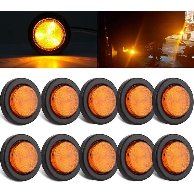 10Pcs 2 Inch Round LED Side Marker Clearance Lights For Trailers, 5 Amber And 5 Red Sealed 2 Round LED Trailer Marker Lights 4 LEDs W/Rubber Grommet