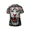 Men's Angry Tiger 3D Printed T-Shirt Casual Short Sleeve Crewneck Top Cool Roaring Wild Animal Graphic Tee Trendy Streetwear Summer Fashion Clothes
