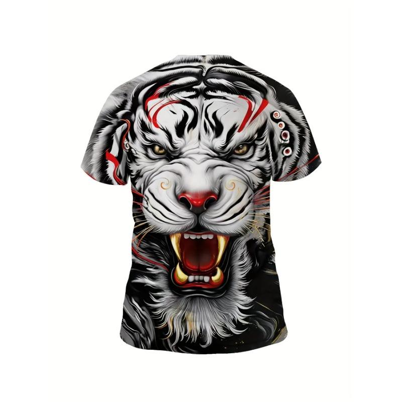 Men's Angry Tiger 3D Printed T-Shirt Casual Short Sleeve Crewneck Top Cool Roaring Wild Animal Graphic Tee Trendy Streetwear Summer Fashion Clothes