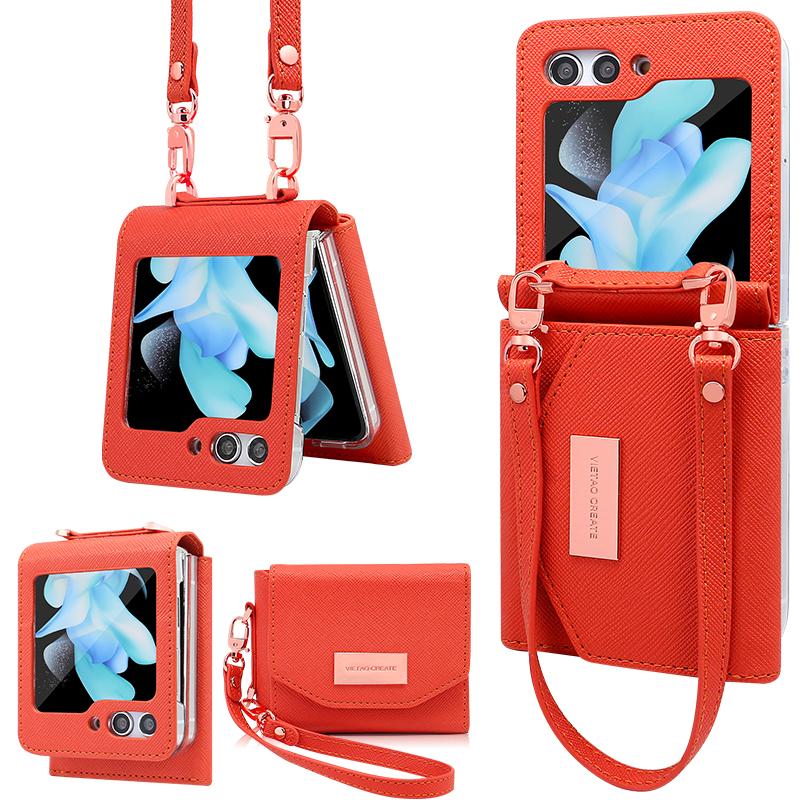 Custodia Vietao per Samsung Galaxy Z Flip 7, Portafoglio Portacarte in Pelle per Donna con Laccetto da Polso per Galaxy Z Flip 6, Oro Rosa