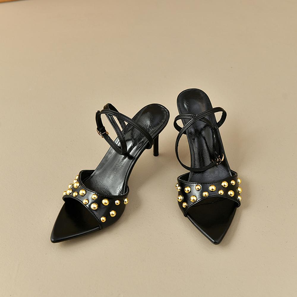 Ladies New Summer Fashion Dress Buckle Sexy Open Toe Stiletto Slippers Elegant Party Designer Casual Ladies Sandals Plus Size 42